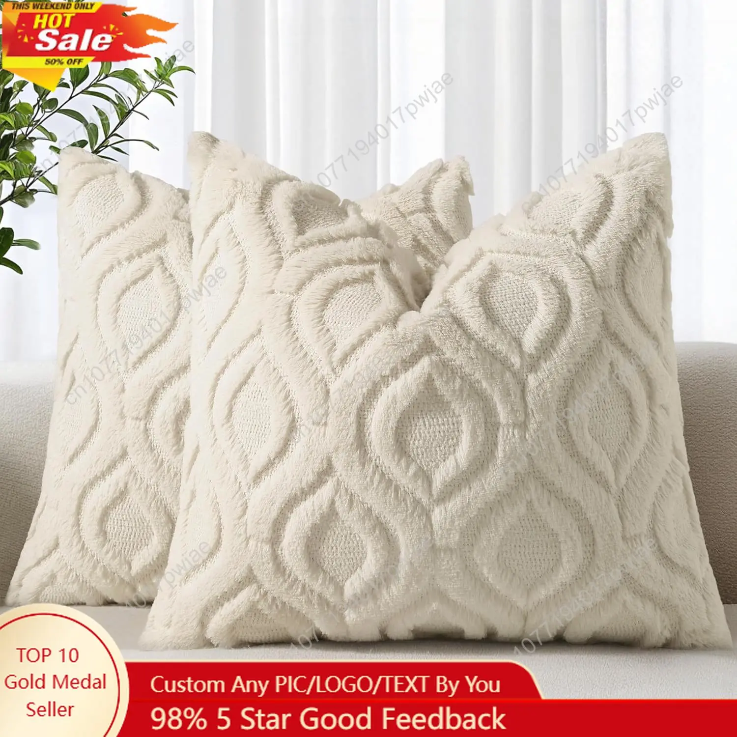 

decorUhome Fall Throw Pillow Covers 18x18 Inch Set of 2, Soft Plush Decorative Faux Fur Beige Solid Couch Pillow Covers, Accent