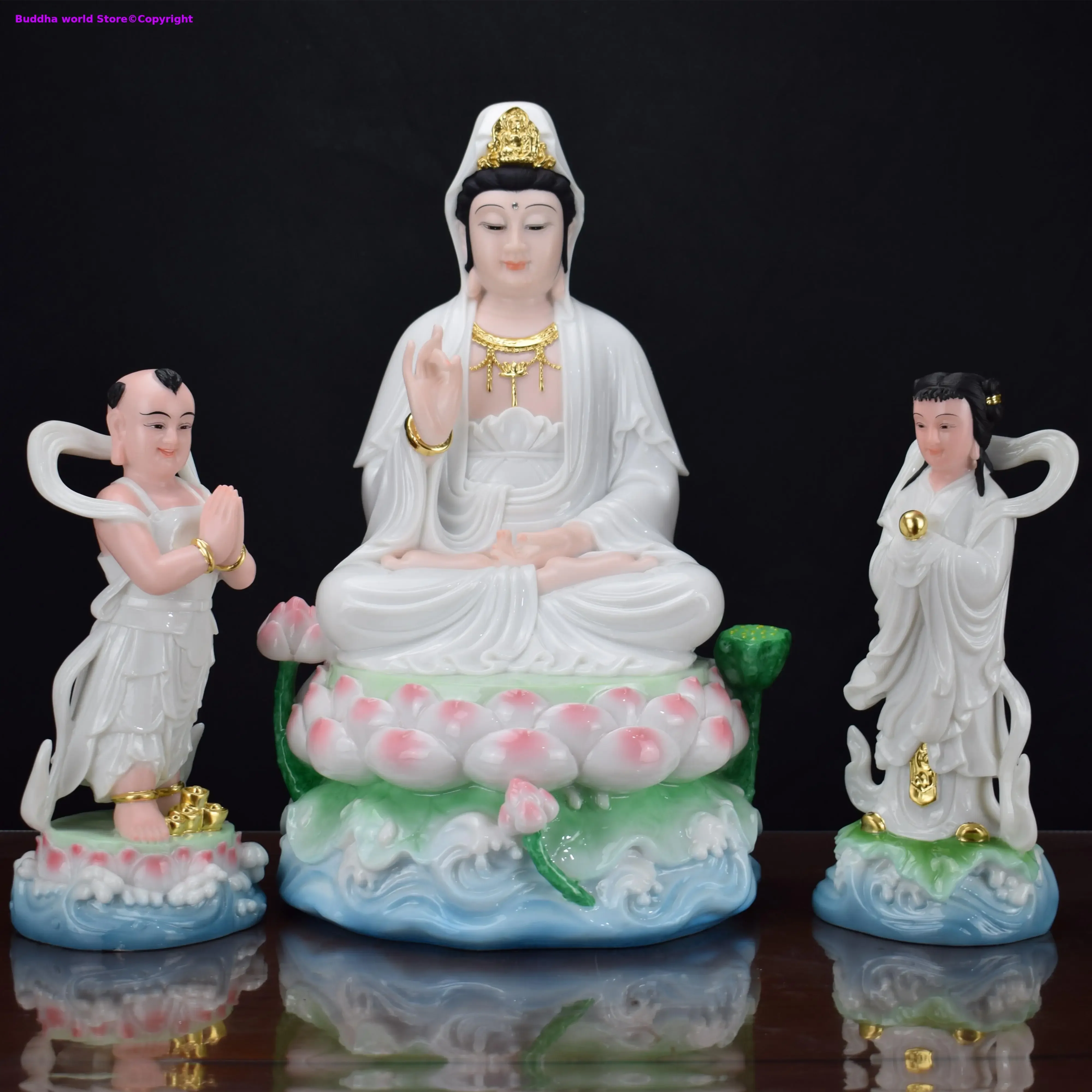 large 3P Asia high-grade Buddha statue Home store company FAMILY bless safe LUCKY Guanyin TONG ZI Buddha jade gilding Sculpture