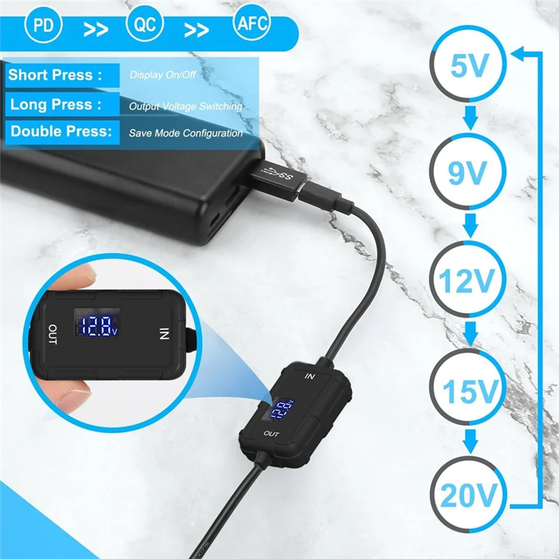 ABSQ-PD Type-C To 12V USB-C DC 5V To 12V Step Up Car Lighter Socket Converter Cable Adapter