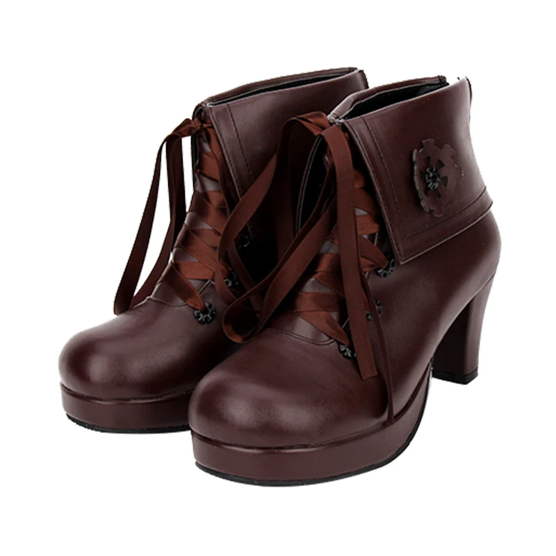 Gothic High Heels Pu Princess Kawaii Lace Up Japanese Cute Anime Cos Lolita Shoes Women Harujuku Feminine Loli Ankle Boot