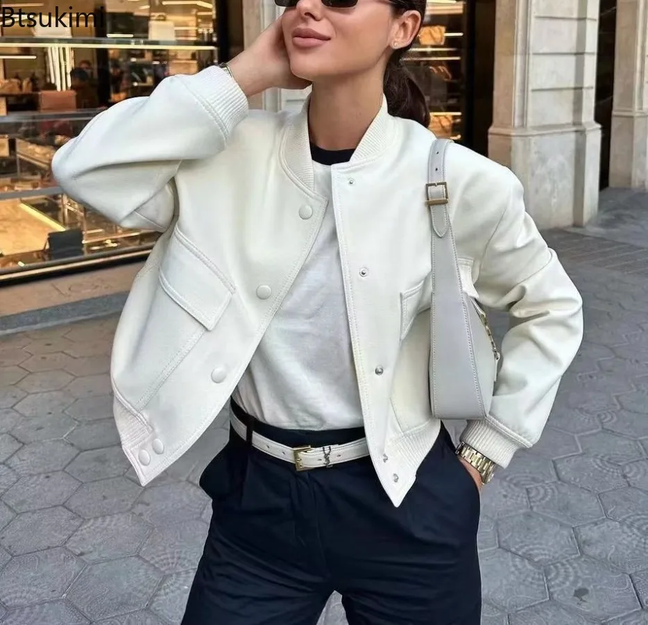

2025 Women's Casual Stand-up Collar Pocket Jackets Coat Autumn Single-breasted Coat Lady Long Sleeve Streetwear New in Outerwear