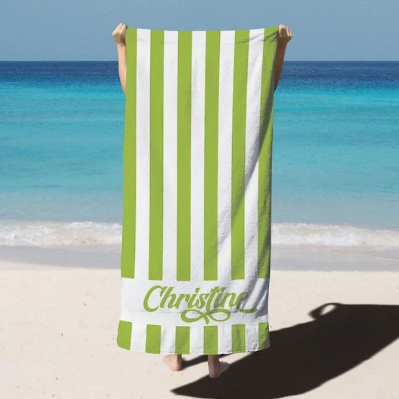 Gestreifte Strandtücher mit personalisiertem Namen, individueller Name, Strandtuch, Weihnachten, Jahrestag, Geburtstag, Bach-Ausflug, Geschenk für Familienmitglieder – Detail 2