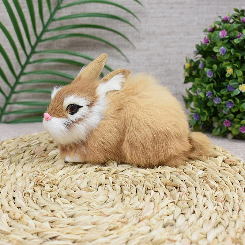 Simulation Rabbit Ornament Easter Bunny Model Mini Animal Doll Fur Squatting Model Rabbit Plush Toy Home Decoration Kids Gift