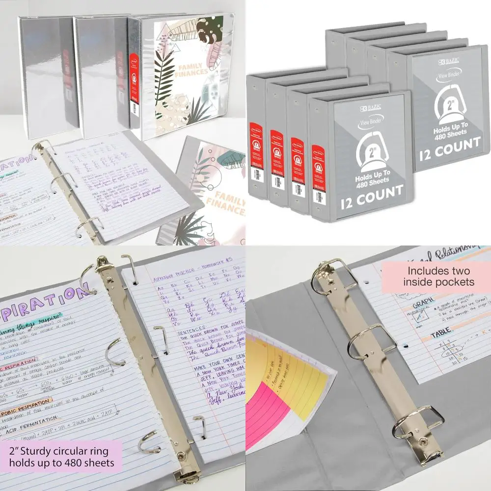 

Серый 2-кольцевой переплет с D-образными кольцами, вмещает 480 листов, идеально подходит для школы и офиса, упаковка из 12 штук.