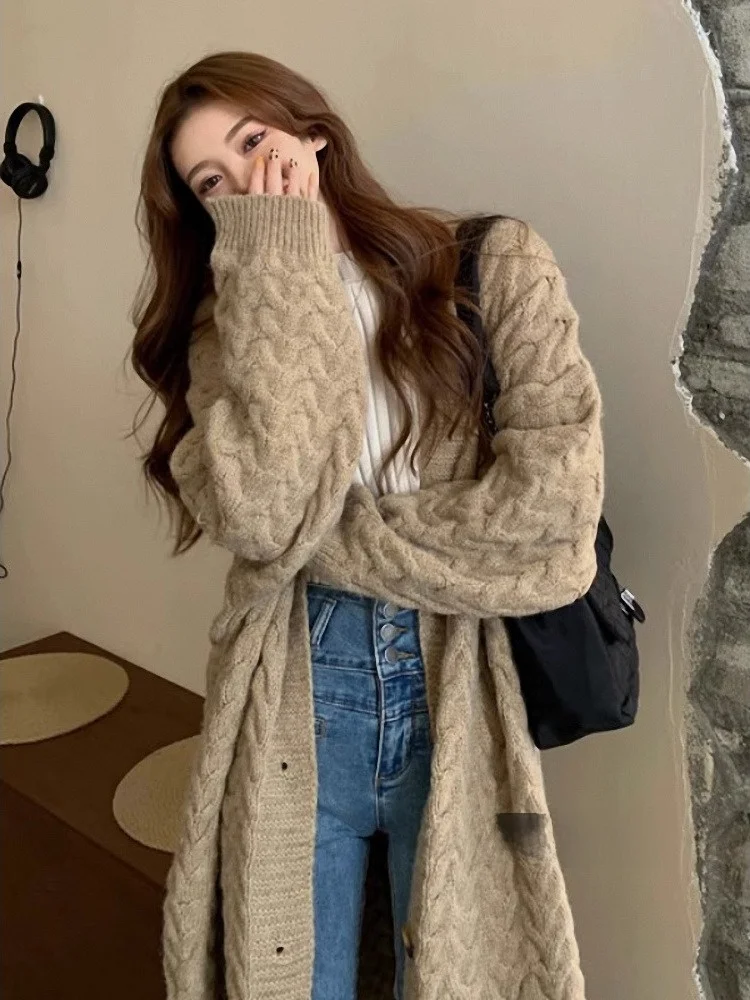 

Loose Long Sleeve Fashionable Knitwear Outerwear Women's Spring 2026 Korean Style New Vintage Lazy Style Loose Medium Length ...