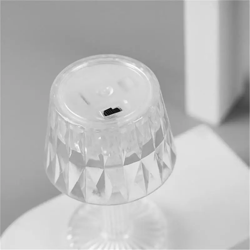 Transparent Table Lamps LED Diamond Crystal Desk Night Light with Button Battery Warm Light Bedside Lamp Home Atmosphere Decor