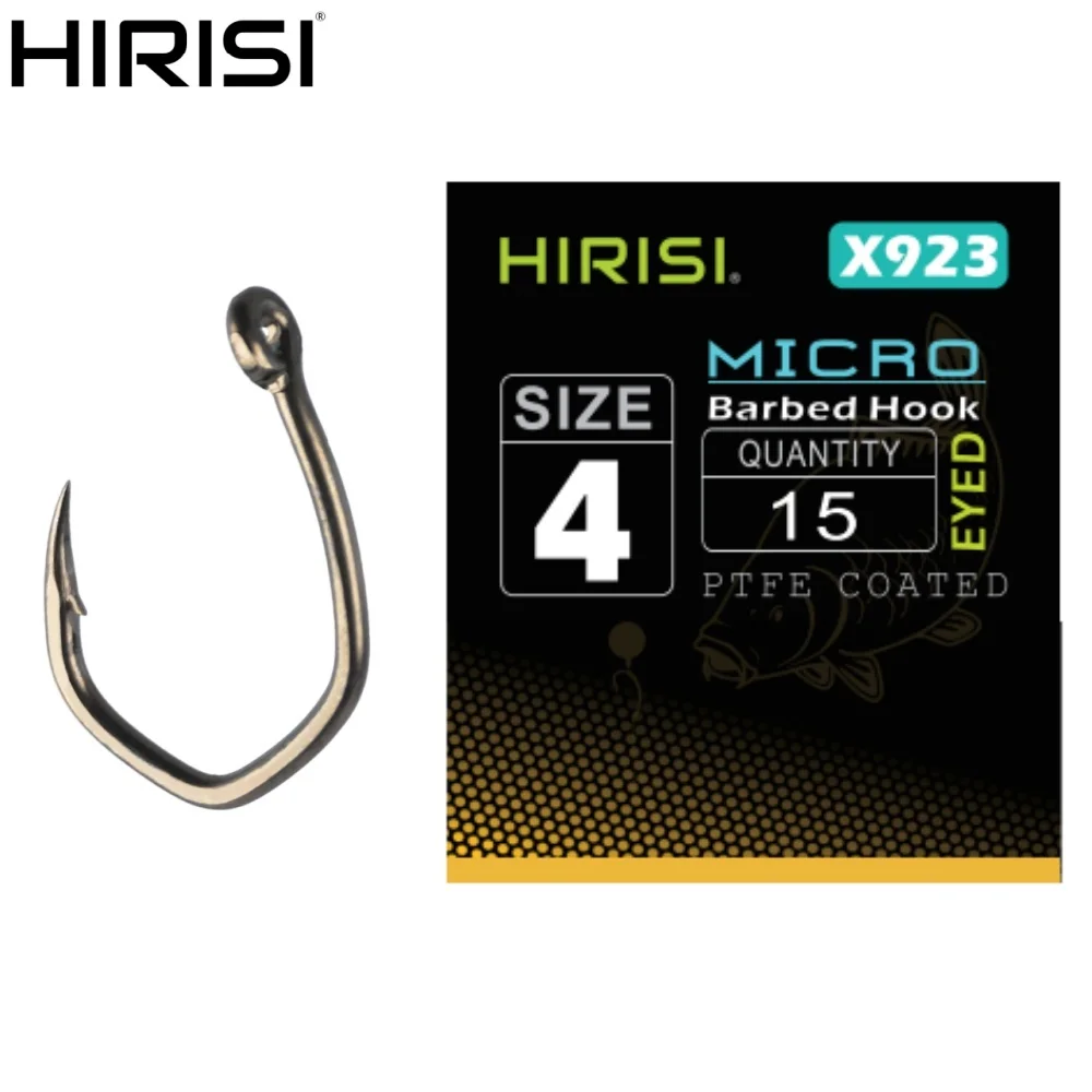 

Hirisi 15pcs Carp Fishing Hooks PTFE Coated Micro Barbed High Carbon Steel X923