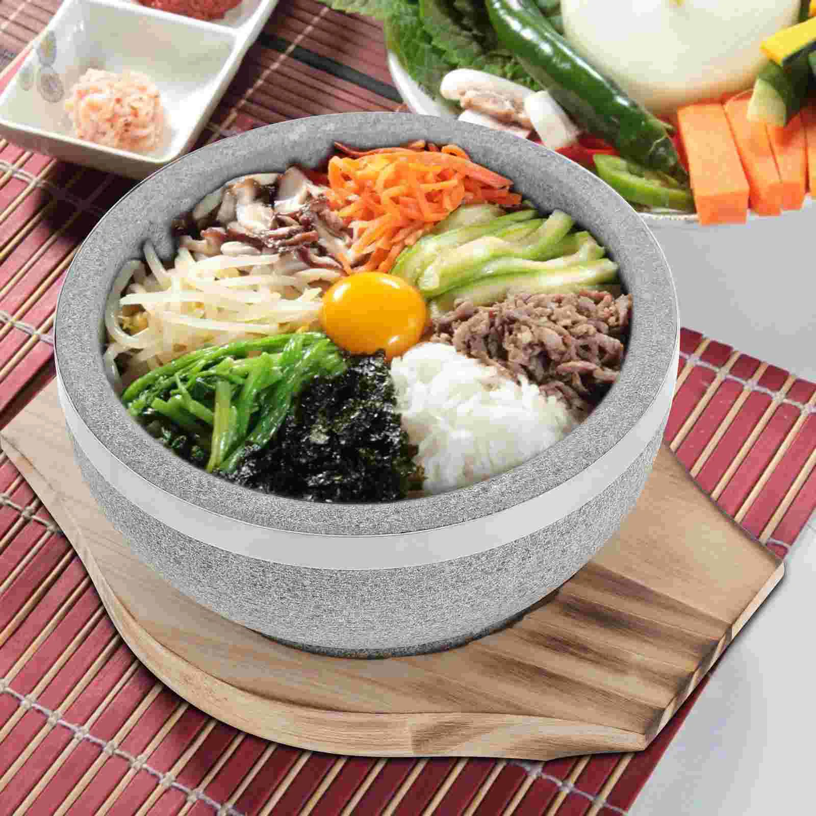 1pc Bibimbap Stone Bowl And Wood Tray Korean Soup Bowls With Base Ceramic Casserole Tableware Braised Bowls Food Serving Bowl