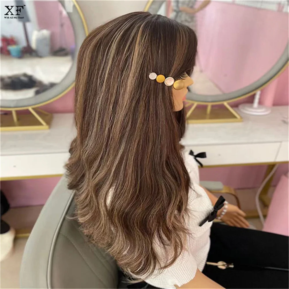 Natural Brunette Brown Wig with Blonde Highlights Lace Front Wig High Quality Synthetic Hair Preplucked Women's Wig Wear and Go