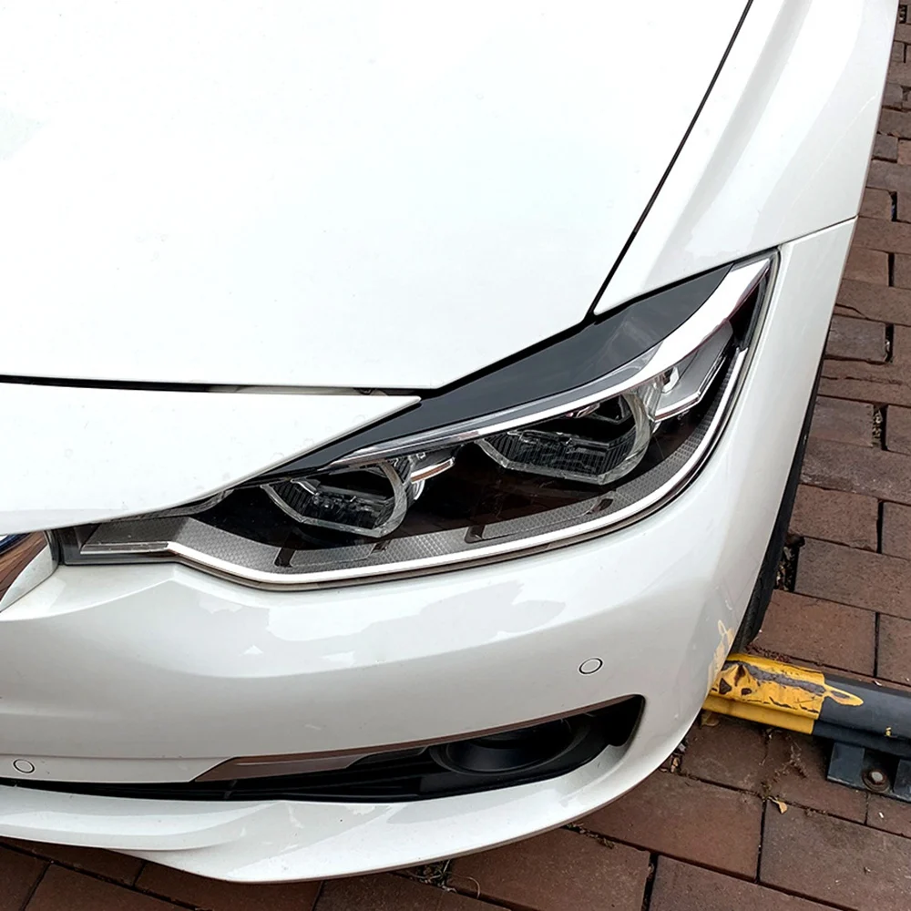 2Pcs Bright Black Front Plated Headlight Cover Head Light Lamp Eyelid Eyebrow Trim ABS for -BMW F30 F35 2013-2019