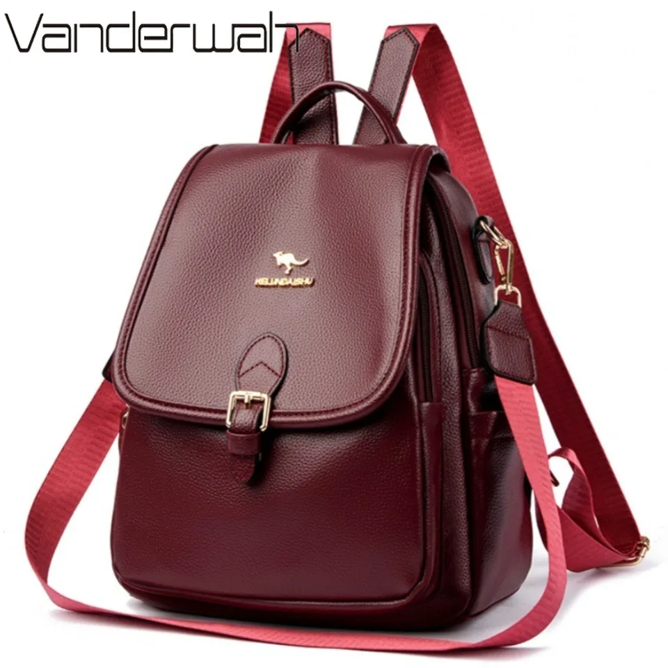 Ladies Back Pack Designe High Quality Leather Women Shoulder Bag Luxury School Bags Large Capacity Backpacks with Wide Strap Sac