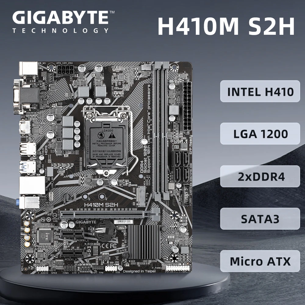 

Gigabyte H410M S2H Motherboard Support LGA1200 i9-10900K i7-10700 i5-10400 CPU Intel H410 Chipset 2xDDR4 1xHDMI PCI3.0 Micro ATX