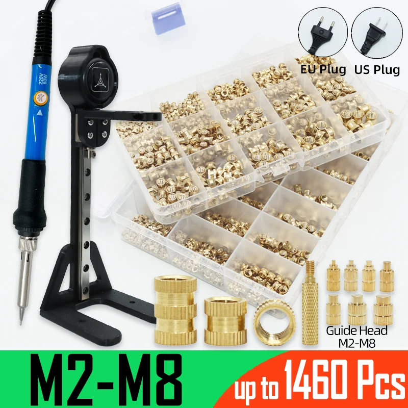 

M2 M3 to M8 Heat Set Insertion Press Tool Brass Thread Insert Nut Soldering Iron Tip Copper Embedded Kit for Plastic 3d Printing