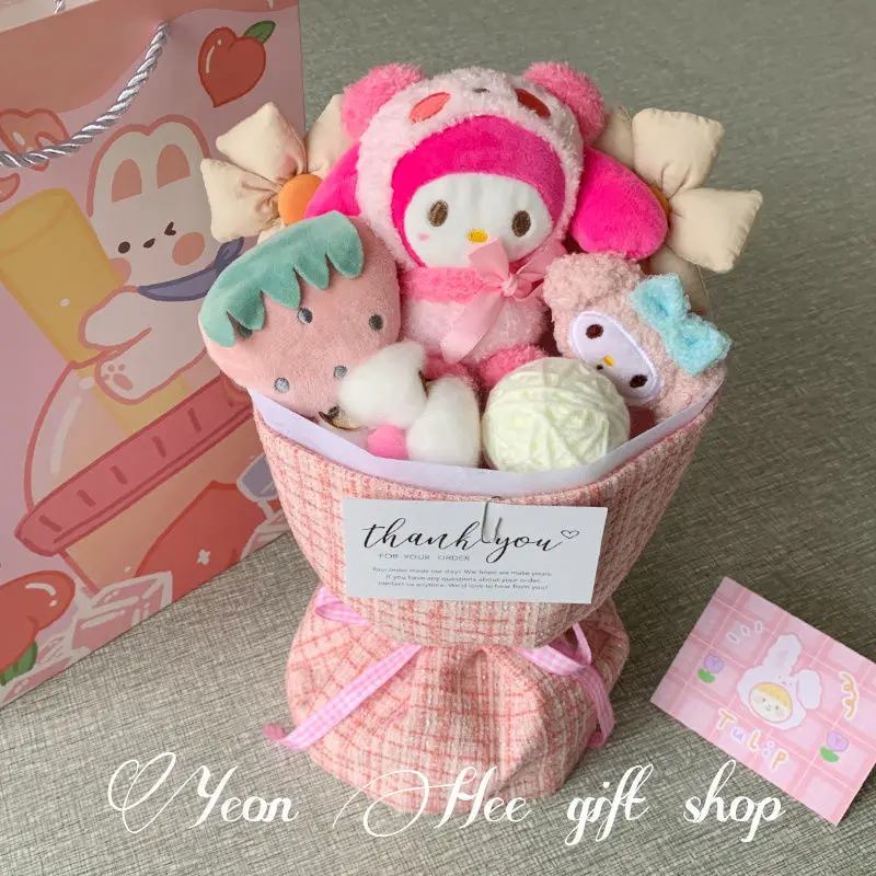 Christmas Gift Hello Kitty Doll Cartoon Bouquet Doll Eternal Flower Birthday Gift for Girlfriend Best Friend Cartoon Kuromi cute view 5