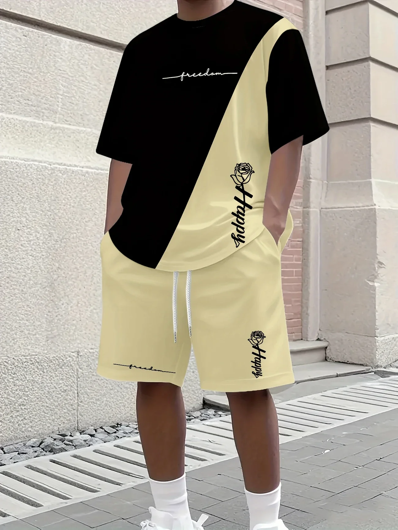Summer Men's Round Neck Fashionable Casual Short Sleeved Shorts 3D Printed Set Comfortable Throughout The Four Seasons