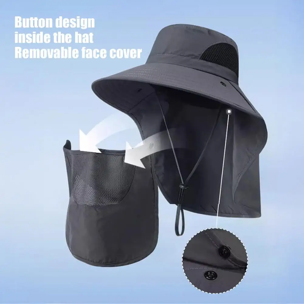 Full Coverage Sun Hat, Wide Brim Fishing Hat with Neck Flap, Removable Face Flap, Breathable UV Protection Cap for Hiking 95