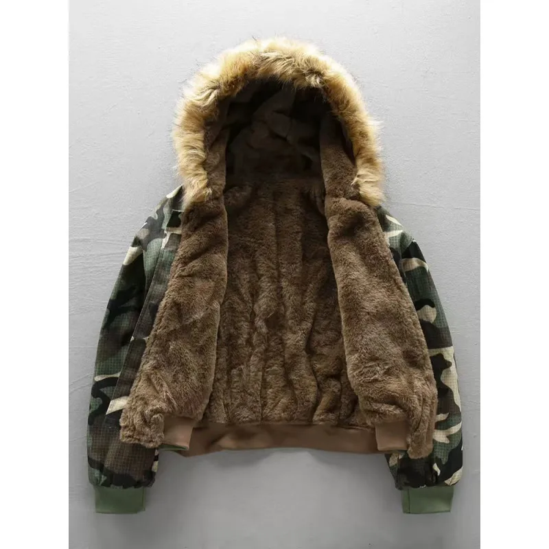 2026 New Men's Winter Camouflage Reversible Jacket Fleece-Lined Hooded Cotton Coat Warm Velvet Inner Thick Parka