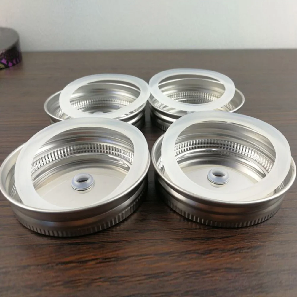 

4pcs Stainless Steel Straw Lids For Mason Jars Leak Proof Canning Lid Covers Reusable Airtight Jar Lids With Stoppers Kitchen
