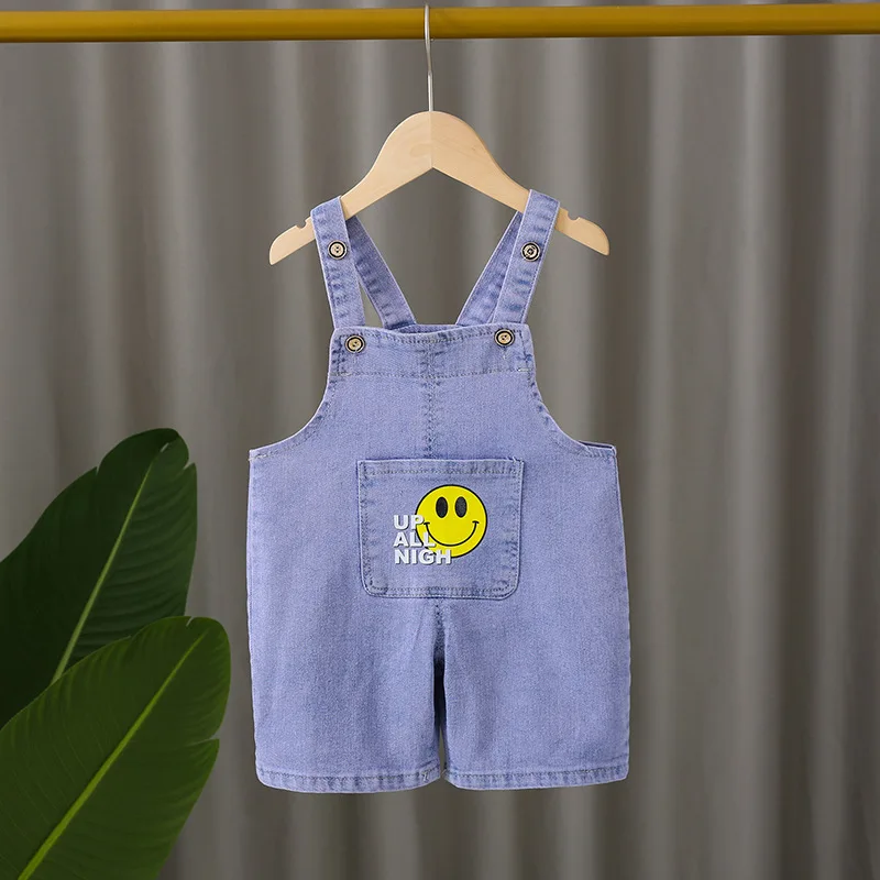 

2023 Baby Girl summer Sweet Fashion Boys Washed Jeans Jumpsuit Kids Denim Romper Buttons Jumpsuits Straps Short Pants 0-5Y