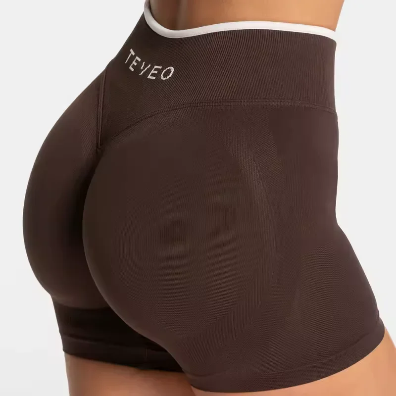 

TEVEO Women's Seamless Gym Solid Sports Ignite Short White Waist Tight High Waist Hip Lifting Yoga Pants Running Sports Shorts