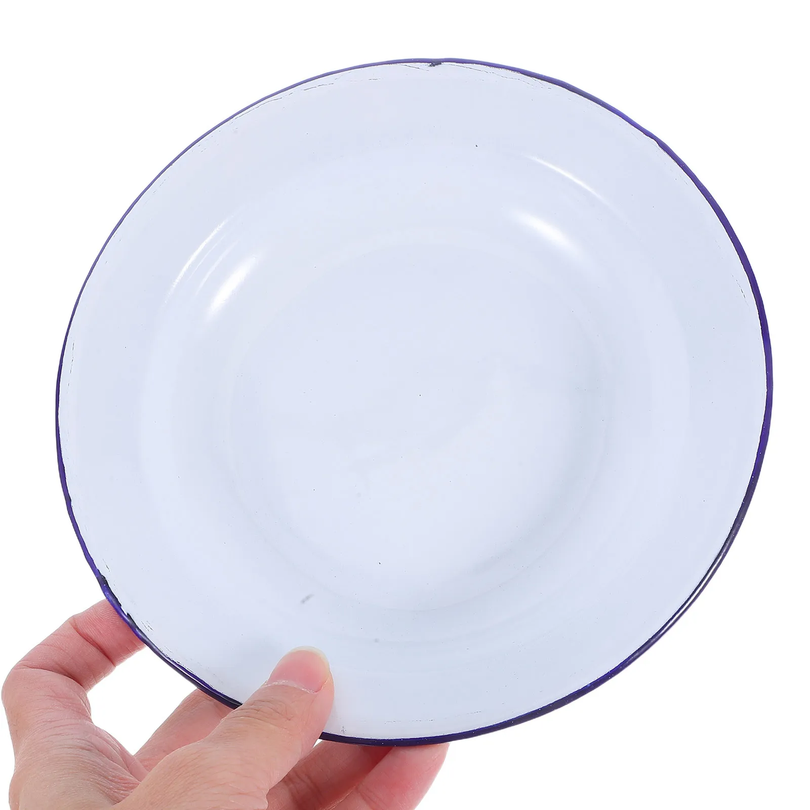 

5pcs 16Cm Vintage Enamel Round Plates Blue Rim Hot Pot Serving Dish Stackable Durable Baking Tray Pizza Plate Fruit Holder