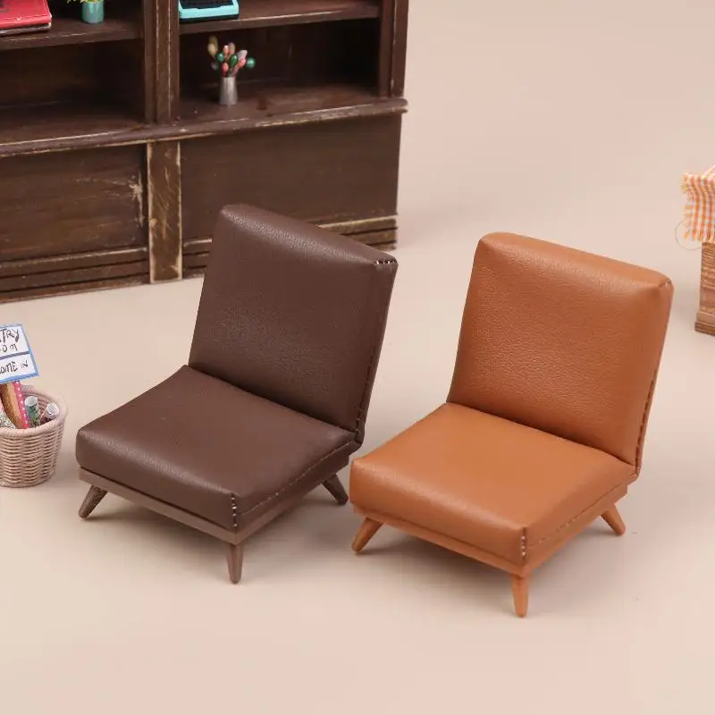 1 12 Scale Dollhouse Mini PU Leather Sofa Chair Single Seat Model for Tabletop Office Toy Collection