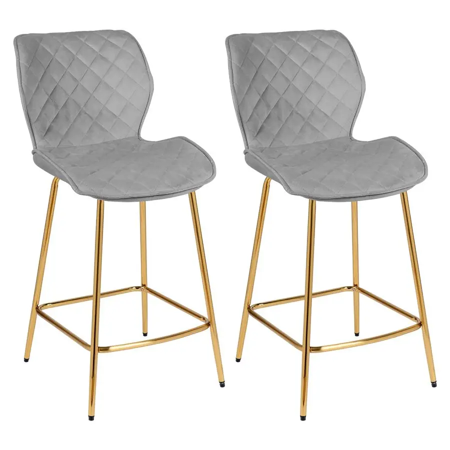 

24 Velvet Bar Stools Set of 2, Gold Counter Height Bar Chairs, Upholstered Barstools with Backrest for Pub,Bar Grey