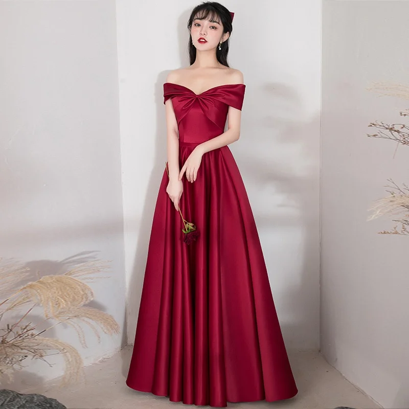 

Red Satin One oulder Evening Dr Wedding Reception Ceremony Faionable Women's Formal Gown for Banquet Dinner Par