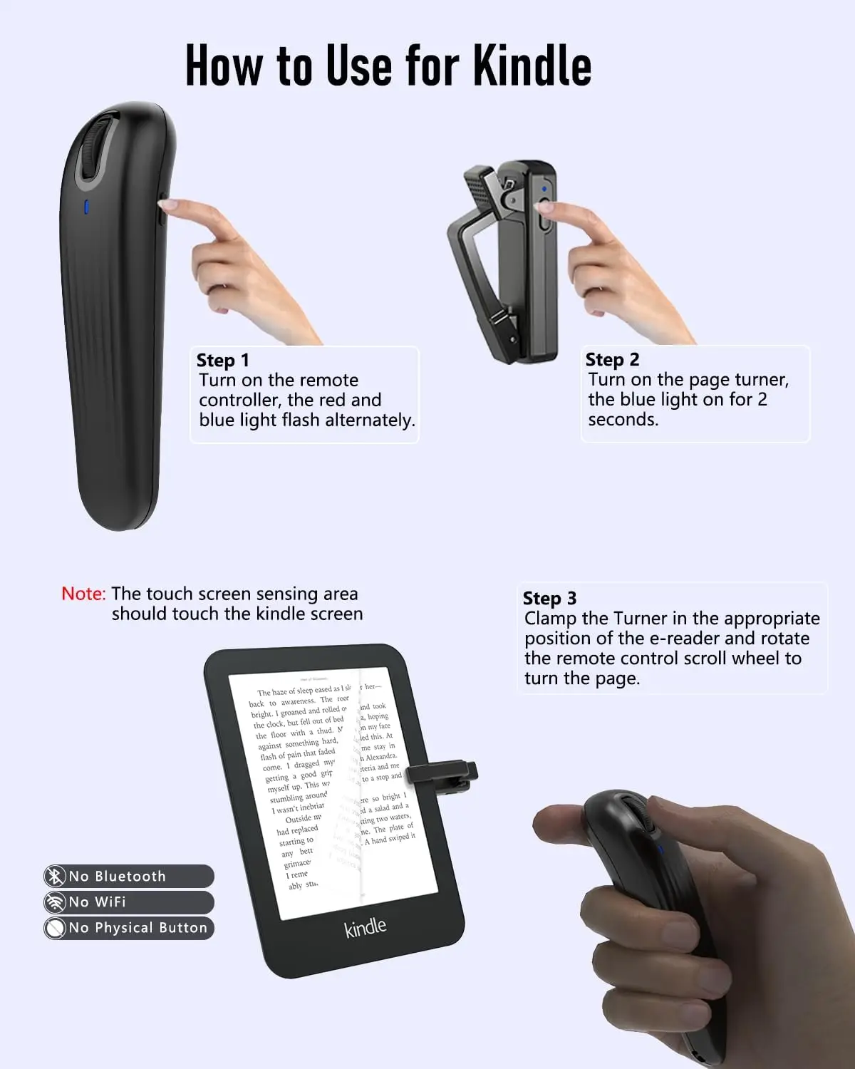 Remote Control Page Turner for Kindle Paperwhite/Kobo/Oasis,ipad,Cameras,Hands-Free Reading with Wrist Strap