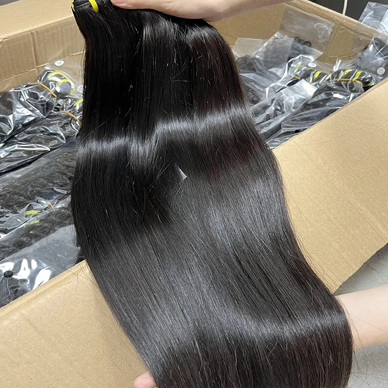 Unprocessed Raw Virgin Hair Weave Bone Straight 100% Human Hair Bundles Double Weft Extensions Tissage For Women Natural Black