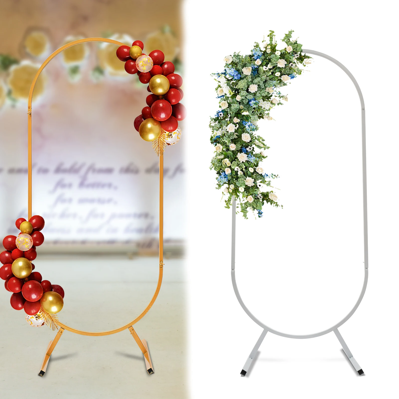 4.59ft/5.58ft arco fondale Stand oro/bianco matrimonio palloncino ad arco fondale Stand ovale arco cornice per cerimonia decorazione muslim