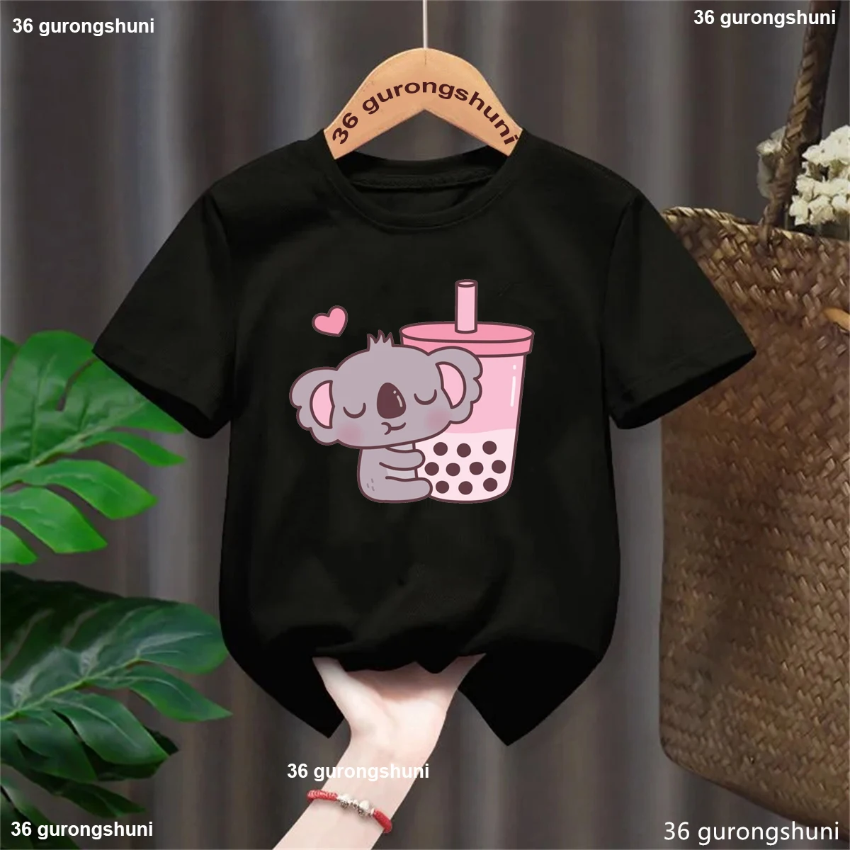 

Koala Love Boba Printed Tshirt Girls/Boys Funny Kawaii Kids Clothes Pink/White/Black/Gray/Blue/Yellow T-Shirt Children Tops