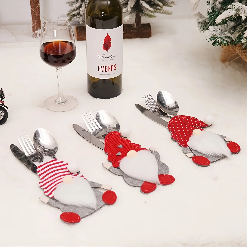 Christmas Cutlery Holder Knife Fork Pocket Bags Xmas Tableware Cover Dinner Decorations for Home