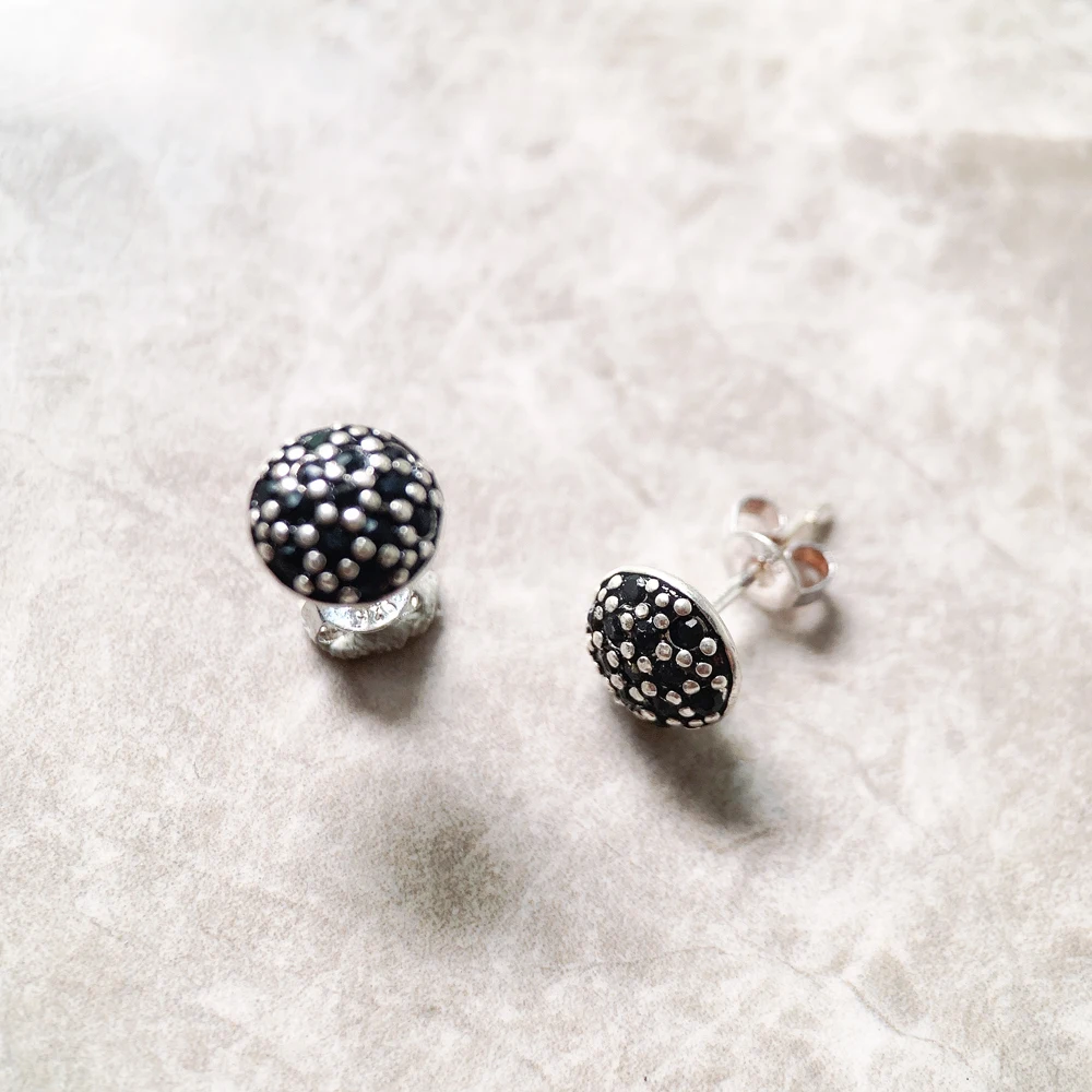 Stadniny kolczyki czarny Pave, styl europejski Glam Fine Jewerly dla kobiet mężczyzn nowy prezent w 925 Sterling Silver — zdjęcie 5