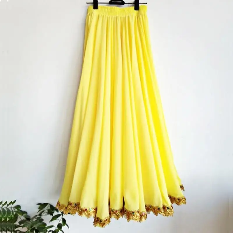 

Ladies Dance Costume Long Skirt Big Swing Sequins Lace Trim Skirt for Lyrical Dance Performances Festival Event 517D
