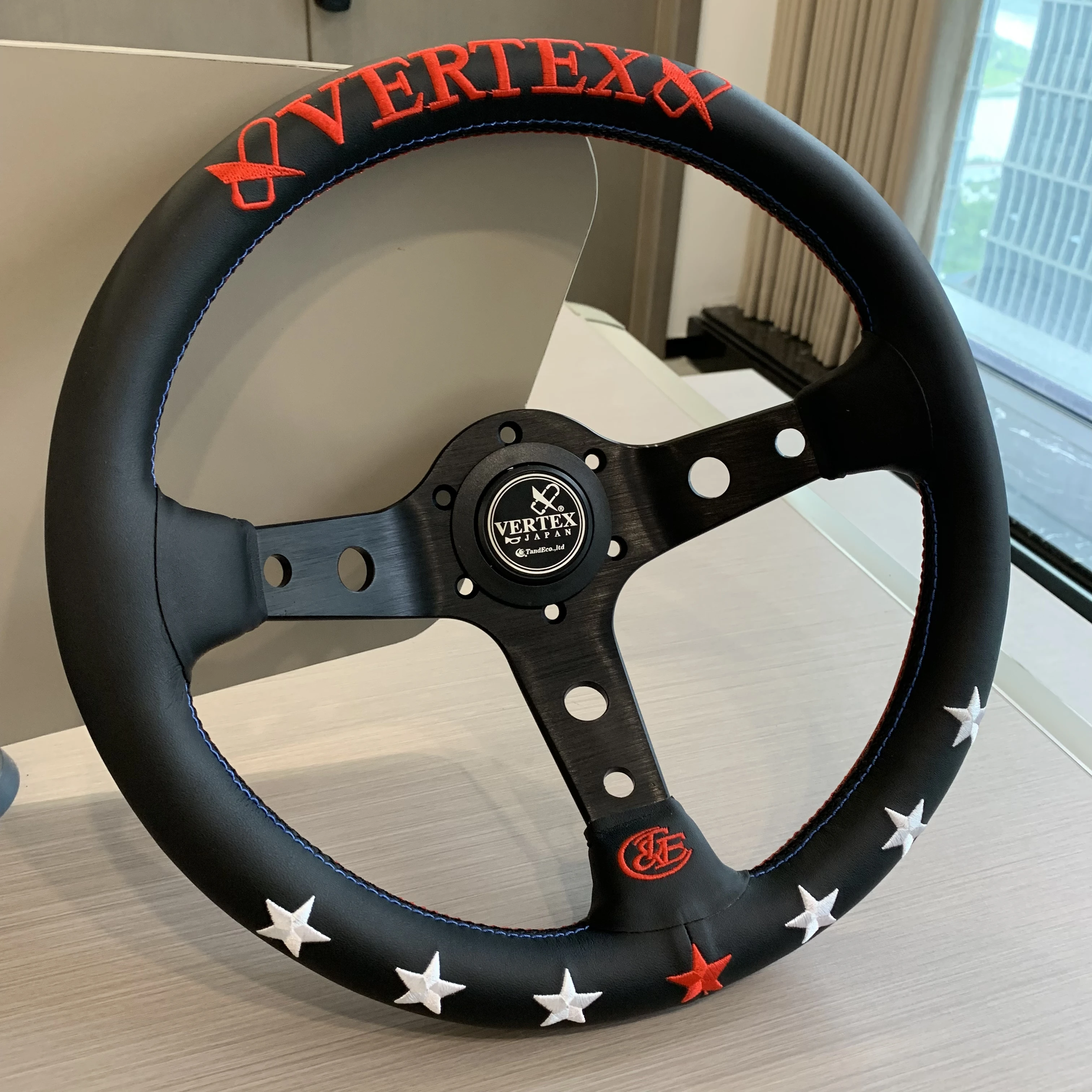 JDM VERTEX Steering Wheel 330mm Leather Embroidery For Toyota Mark X Reiz MR2 Drift Race Car BMW VW Honda