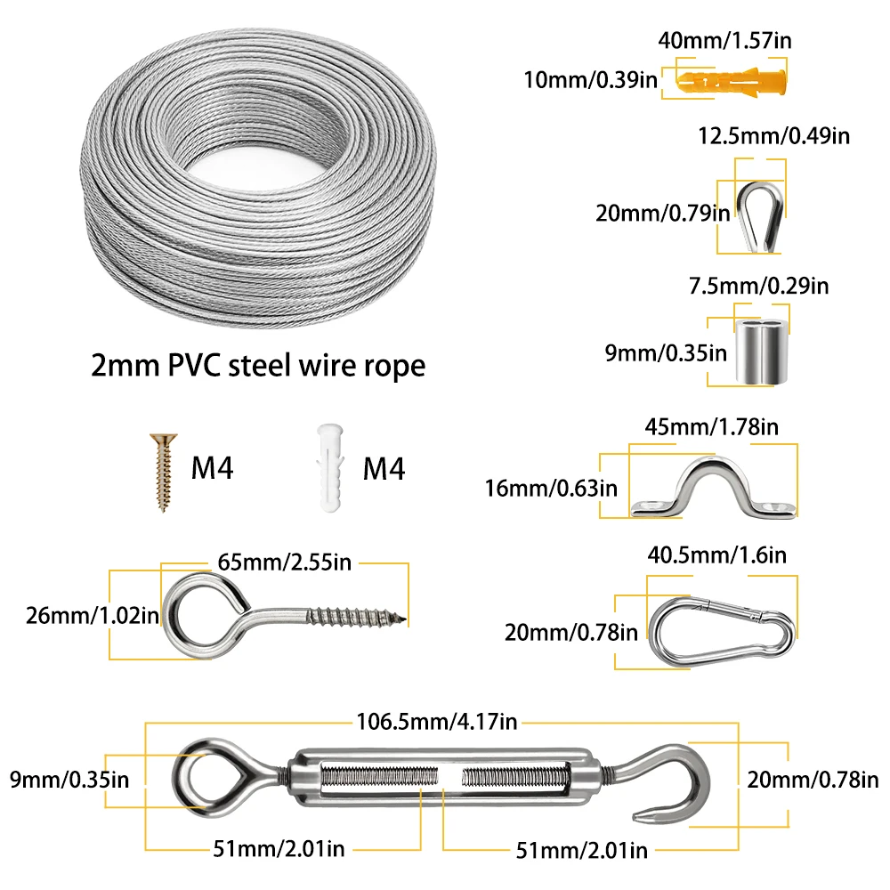 20/30/40M Stainless Steel Wire Rope With PVC Coating Adjustable Camping Clothesline Camping Tent Rope Safety Fence Rope