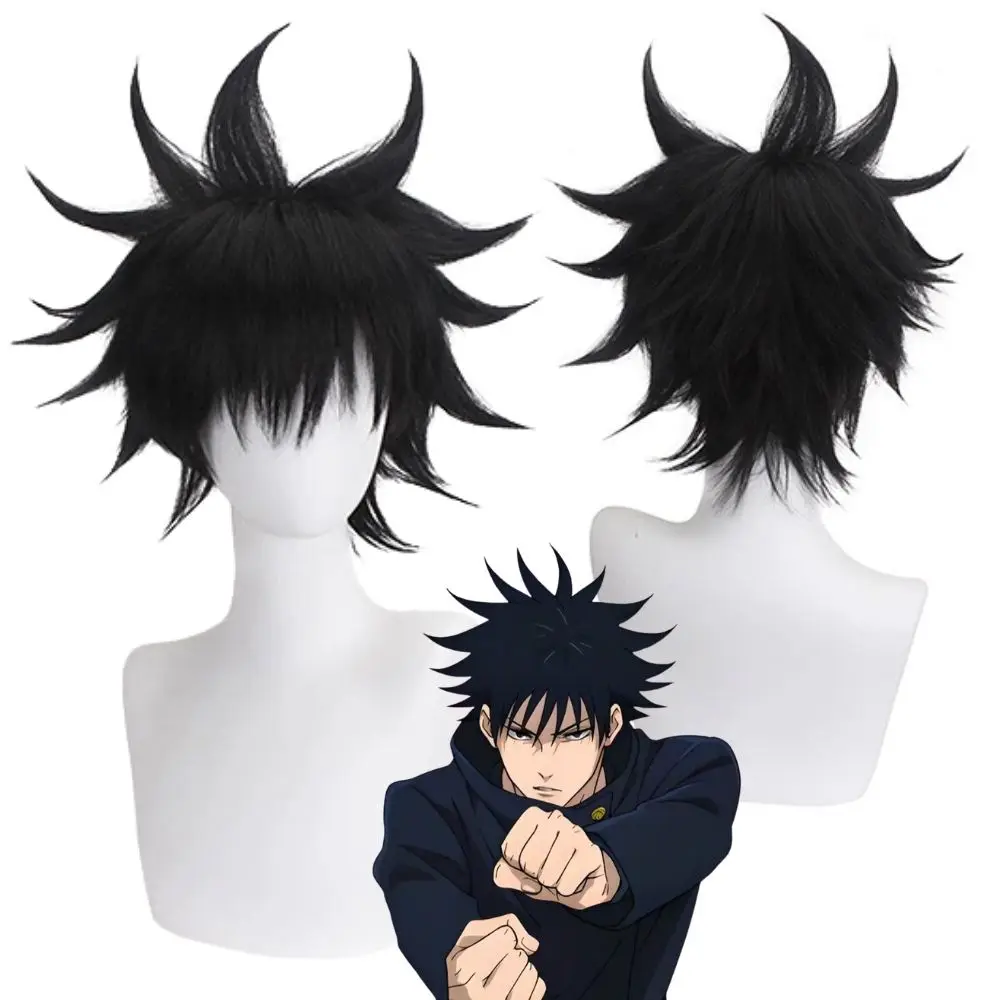 Peluca de Cosplay de Anime JJK Megumi Fushiguro, peluca sintética corta y recta para hombres y mujeres, peluca de alta calidad, accesorios para fiestas de Halloween