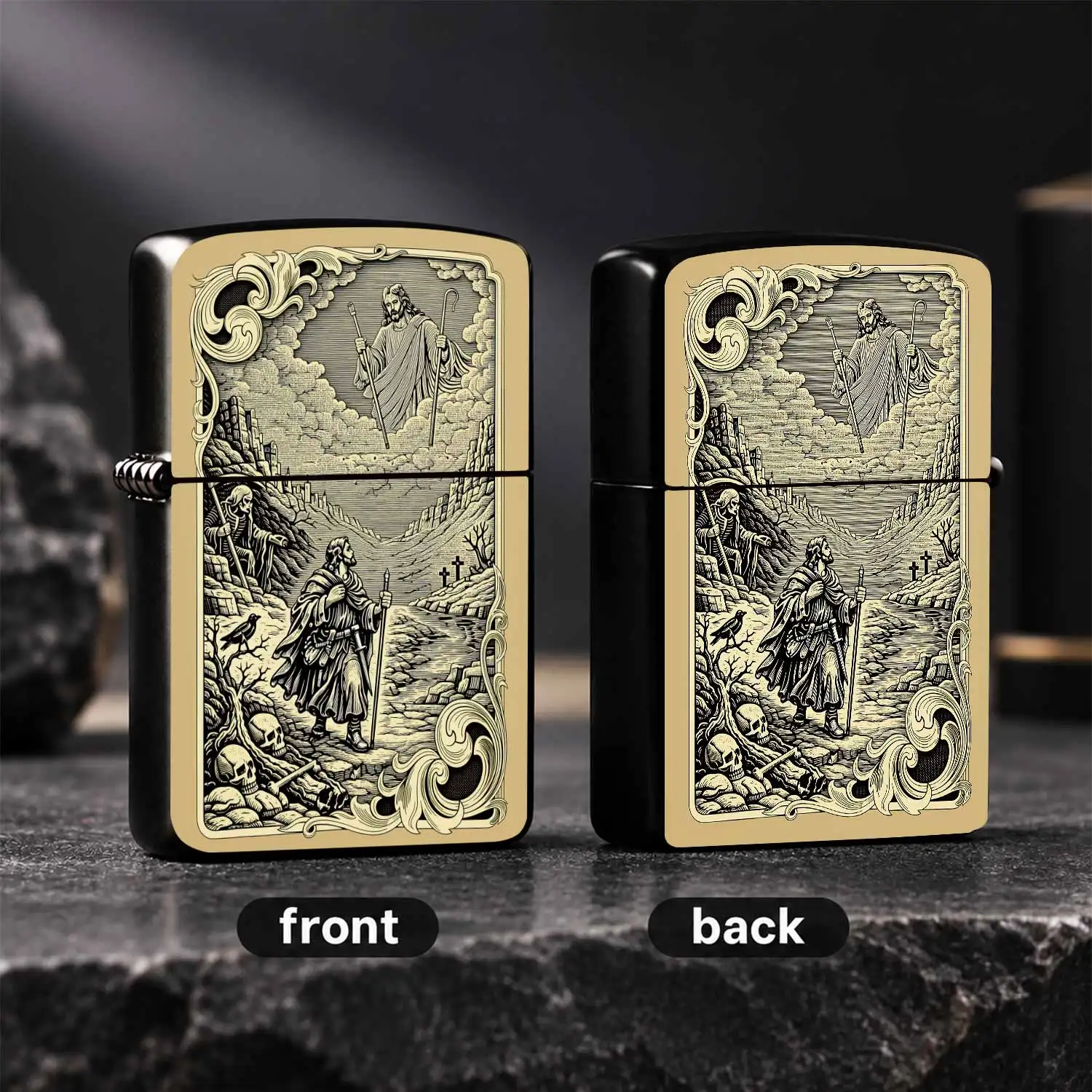 Vintage Engraving Style Pilgrimage Themed Portable Accessory, Dark Allegorical Art Decor For Daily Commute, Outdoor Trips, All Occasions, Unique Aesthetic Gift For Art Lovers And Collectors   A Humorous And Interesting Lighter