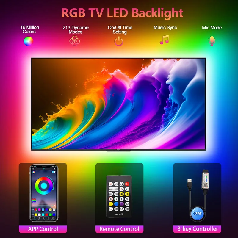 إضاءة خلفية للتلفاز RGB LED قطاع أضواء USB شريط مصباح مرن الشريط ل 55-75 بوصة تلفزيون شاشة الكمبيوتر إضاءة خلفية ديكور المنزل