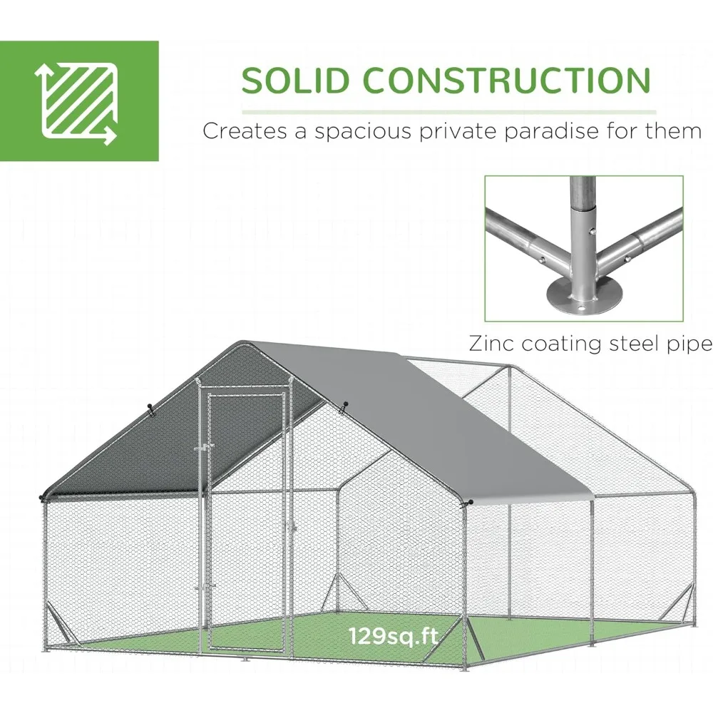 حظيرة دجاج معدنية كبيرة مع غطاء مقاوم للماء للأشعة فوق البنفسجية، تشغيل دجاج على شكل سباير وقفص للاستخدام في الهواء الطلق #5