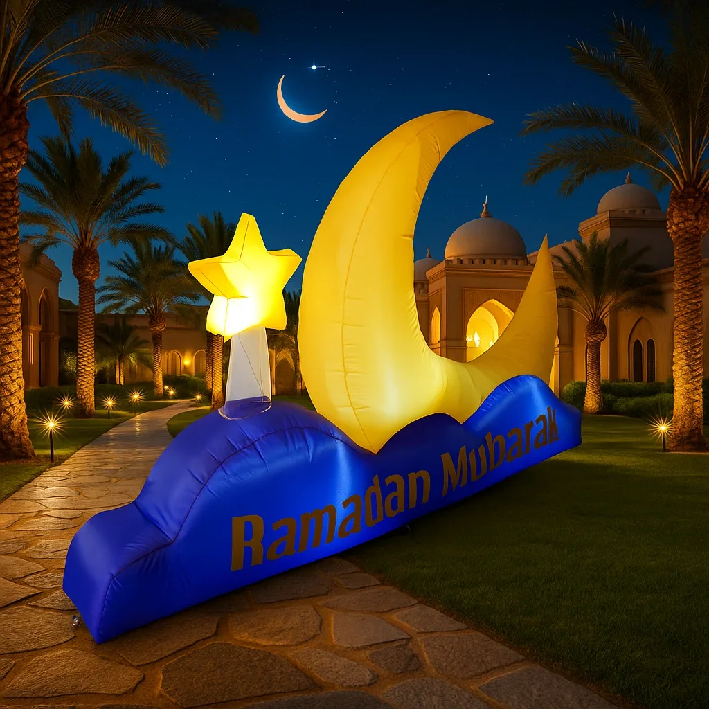 ألعاب إسلامية/إسلامية قابلة للنفخ 2.1 متر/7 قدم نموذج قلعة رمضان أضواء LED مدمجة زينة عيد مبارك للاحتفال بالالتصحيح #4