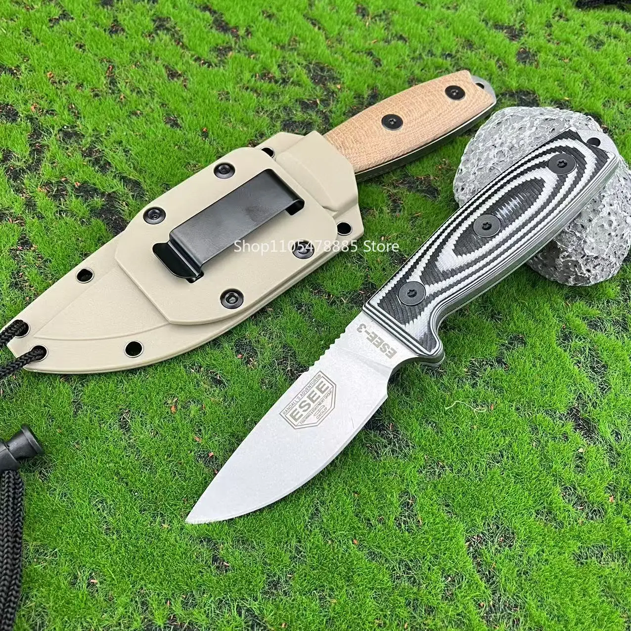 Survival Knife Full Tang - Praktisches Schneidemesser ESEE-3 Outdoor Feststehende Klinge