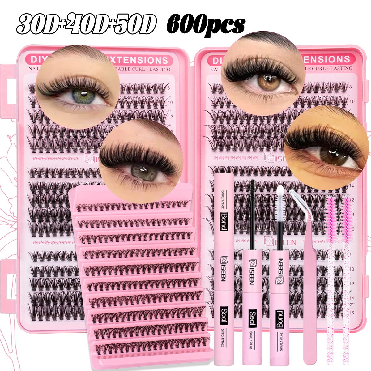 Cluster de extensão de cílios, faça você mesmo, estilos mistos, clusters de cílios, kit individual de faixa macia com pinça de ligação e vedação