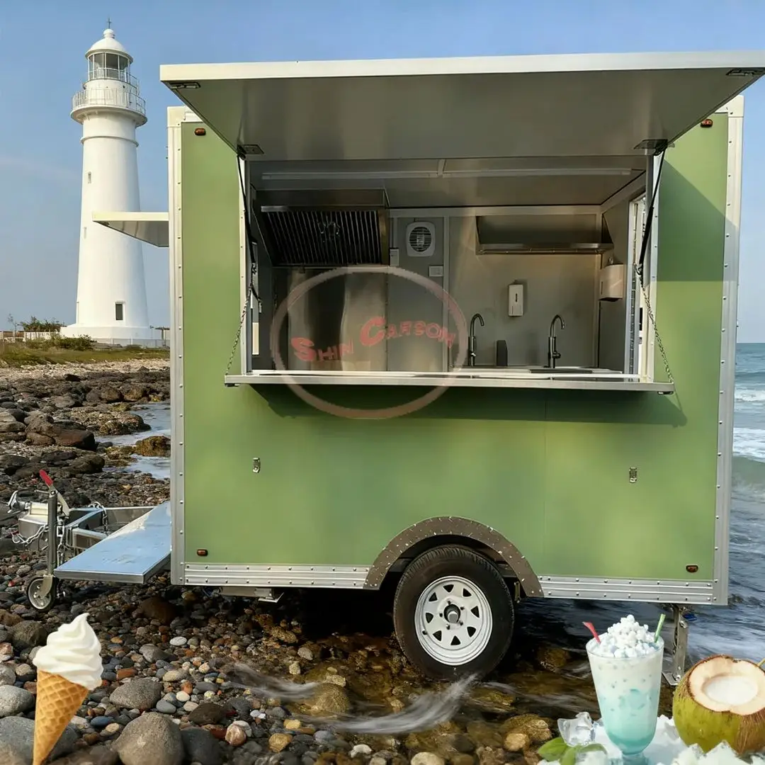 

Customizable Fiberglass Food Truck Stainless Steel Sink Ventilation Coffee Snack Vending Mobile Kitchen Truck