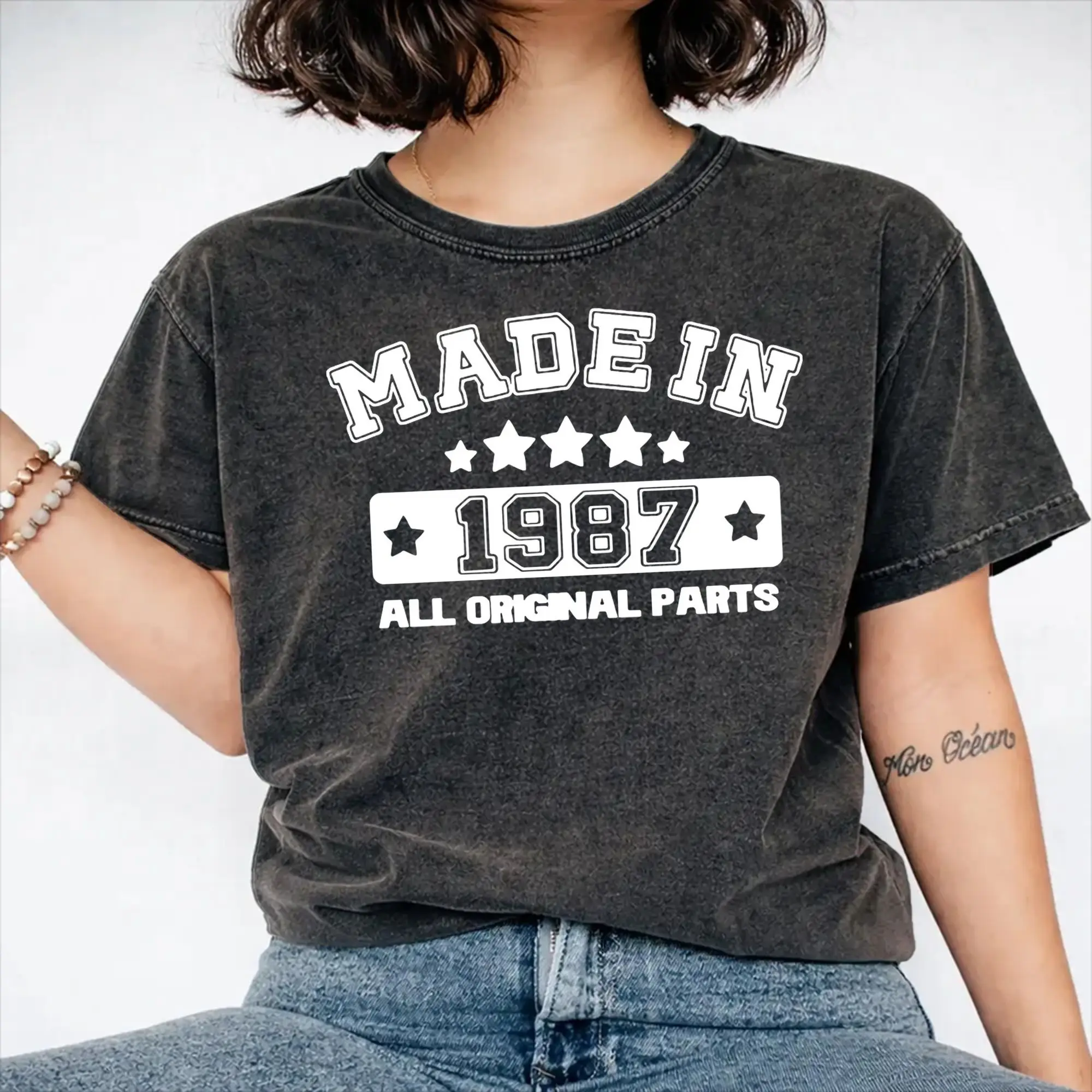 1987 40rd Birthday Born In 1987 40 Years Old made in 1987 Washed T Shirts Streetwear Hip Hop Fashion T-Shirt  Tees for Men Women