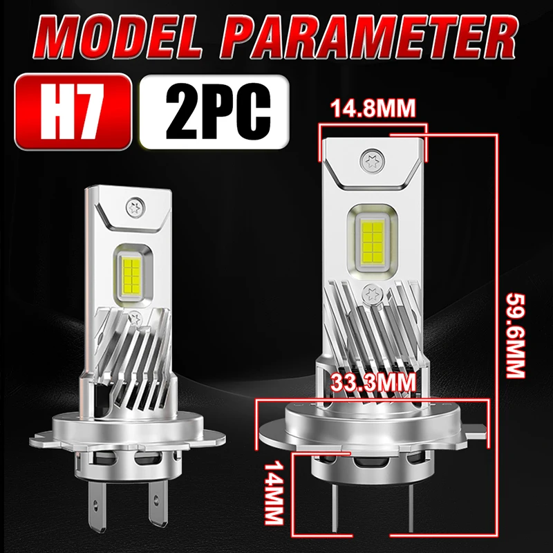 Dualvision 2 قطعة H7 LED المصابيح الأمامية 8054 CSP 6000K الأبيض 1: 1 الثنائيات الصغيرة التوصيل والتشغيل عالية منخفضة شعاع 12 فولت توربو مروحة Led H7 أضواء السيارة