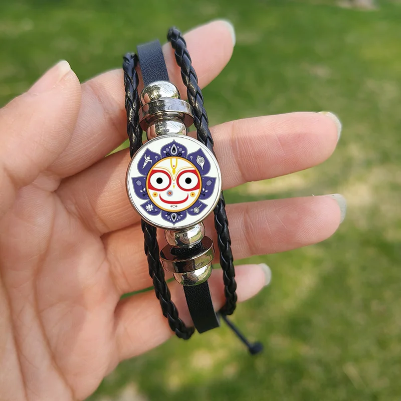 Hindu God lord Jagannath Bracelet for Men Women Mandala Face Cartoon Picture Handmade Leather Woven Bangles