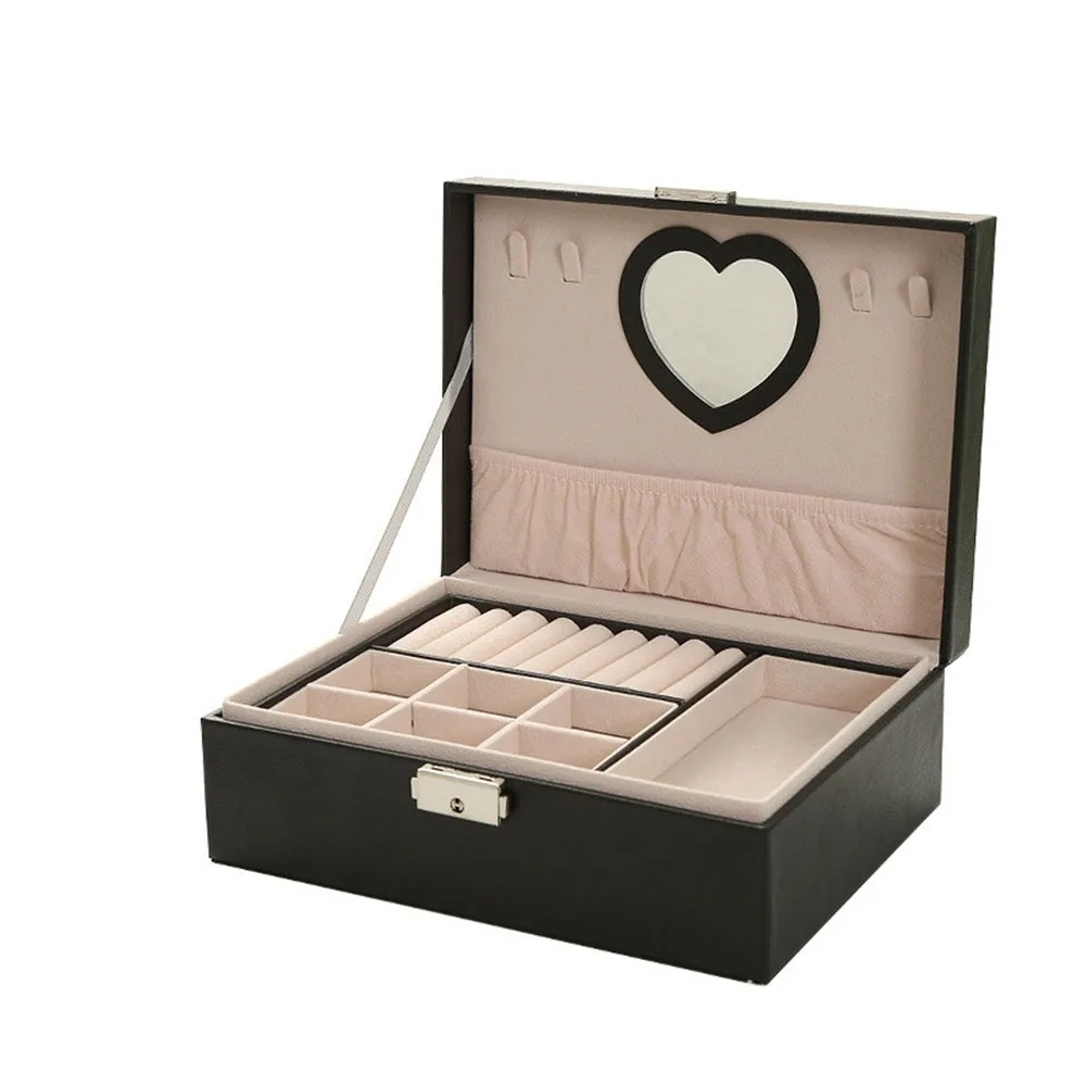 

Fashion PU Double Layer Jewelry Box Dustproof Lockable Jewelry Display Case Large Capacity Cosmetics Box Rings