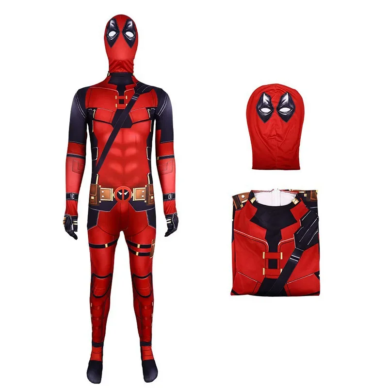SN55Movie Deadpool 3 Full Body Costume with Mask for Men Women Zentai Superhero 3D Print Jumpsuit Halloween Carnival Costume$@1w